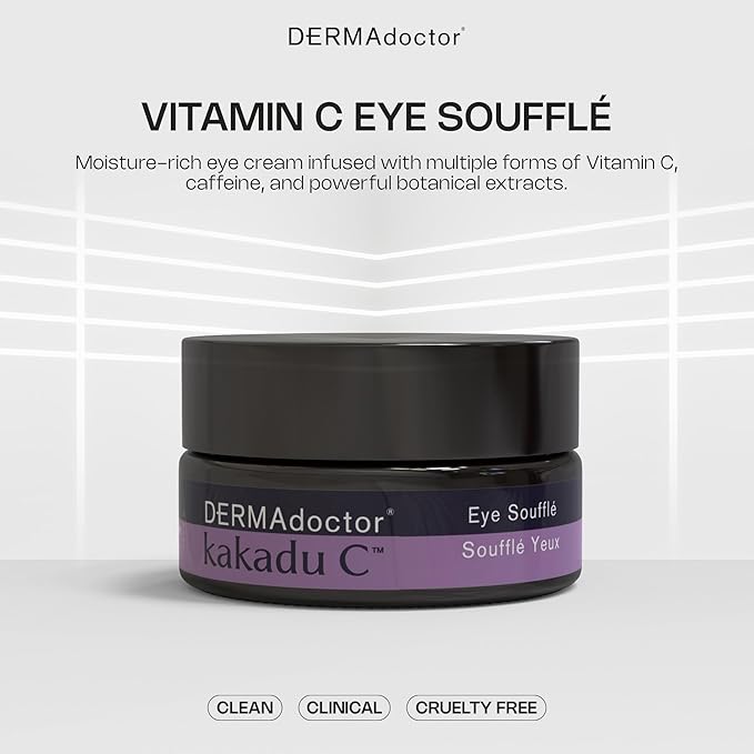 DERMAdoctor Vitamin C Under Eye Cream - Caffeine & Vitamin E | for Dark Circles, Bags Under Eyes, Wrinkles, Puffiness, Eye Fatigue, Dehydration - Anti-Aging Under-Eyes Vitamins & Moisturizer Soufflé