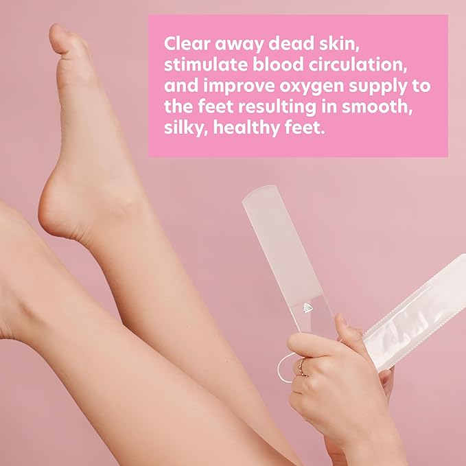 Bona Fide Beauty Czech Glass Foot File with Protective Sleeve, Dual-Sided High Grit Foot Rasp, Foot Scraper with Cord in Clear Color