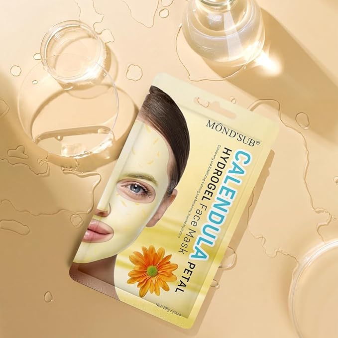 Calendula Hydrogel Soothing Facial Mask for Sensitive Skin,Hyaluronic Acid Hydrating Sheet Face Mask Skin Care,Sheet Mask,Calendula Calming Mask 12 Pack