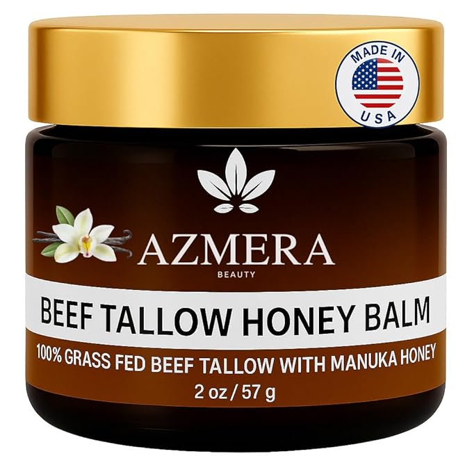 100% Grass-Fed Beef Tallow Balm, Manuka Honey MGO263+, Organic Beeswax & Olive Oil, Beef Tallow for skin,Handmade Moisturizer for Dry Skin, Eczema Relief, & Healing Skin(2oz, Vanilla)