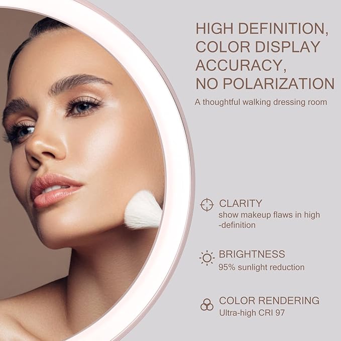 AMIRO 8'' LED Makeup Mirror, 5-Level Brightness/Touch Screen Control/Memory Function/180° Rotation/Detachable Small 5X Magnification Mirror