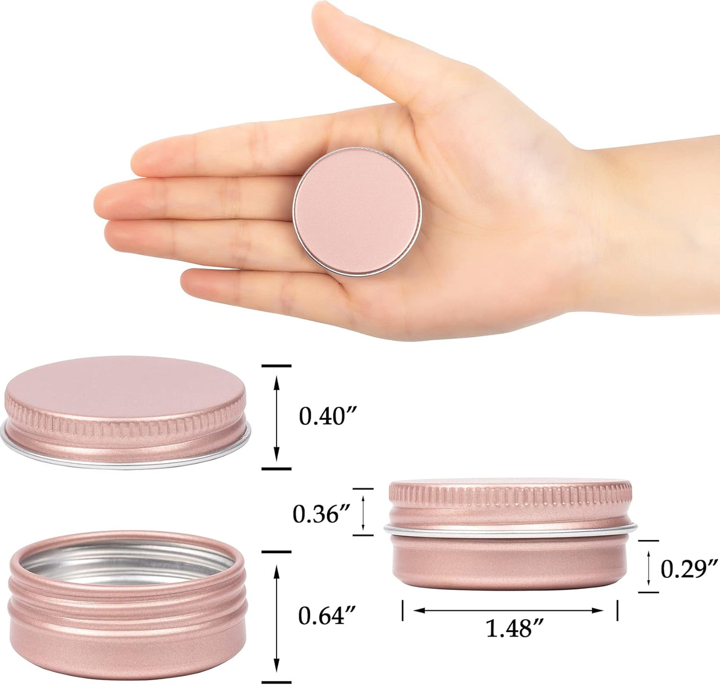 0.5 oz Screw Top Aluminum Tin Jar with Screw Lid and Blank Labels (Rose Gold - Pack of 32)