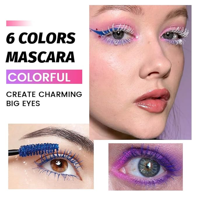 Colored Mascara for Eyelashes, Voluminous Colorful Mascara Set, Pink Blue Purple White Brown Black Lash Pack - Lengthening, Defining, Curling, Multiplying Formula, Cruelty-Free & Waterproof