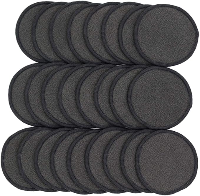 Chloven 25 Pack Charcoal Bamboo Reusable Makeup Remover Pads - Bamboo Reusable Cotton Rounds for Toner, Washable Eco-Friendly Pads for All Skin Types with Cotton Laundry Bag