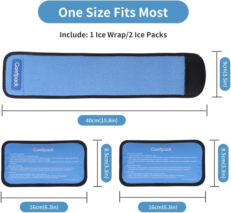 Cold Therapy Wrap with 2 Packs for Pain Relief, Reusable Gel Ice Packs for Foot Plantar, Wrist, Ankle, Great for Sprains, Muscle Pain, Bruises, Injuries