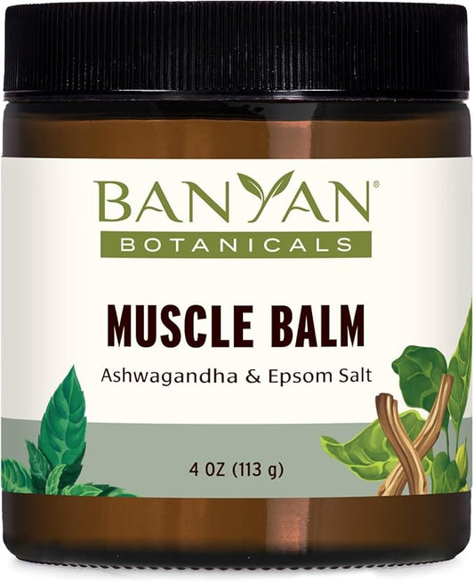 Banyan Botanicals Muscle Balm – Organic Muscle Massage Balm with Ashwagandha Root & Epsom Salt – Supports Healthy Circulation & Soothes Tired Muscles – 4oz – Non GMO Sustainably Sourced Petroleum Free