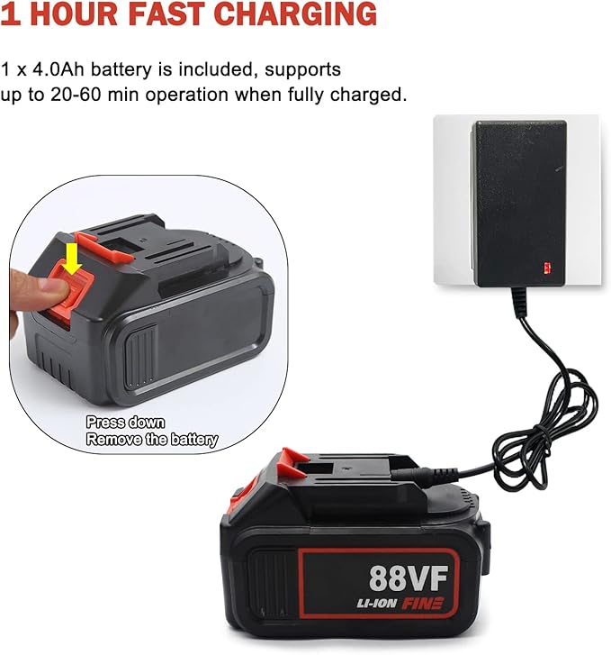 Cordless Leaf Blower, 21V 215CFM Elecrtic Leaf Blower with 4.0Ah Battery & Fast Charger, Portable Leaf Blower with 2 Section Tubes & 6 Speed Control for Blowing Leaves, Snow Debris & Dust Red