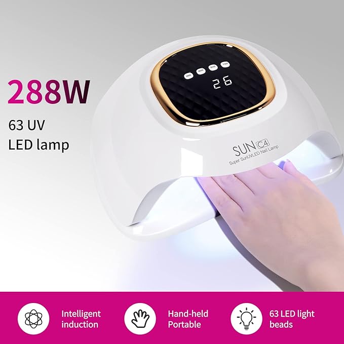 UV Nail Lamp - Fast Drying, Powerful & Efficient LED Nail Lamp with 4 Timing Settings & Infrared Automatic Sensor Professional UV Light for Home Salon Nail Art Tools