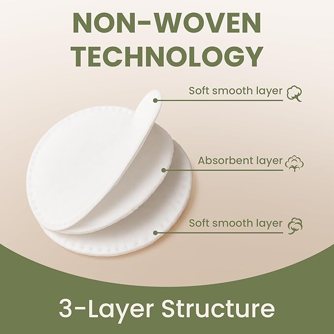Cotton Round Pads for Face 100 Pack - 3 Layer Eye Makeup and Nail Polish Remover - Lint Free Cleansing Circle Pad for Facial Exfoliating, Toner - Travel Size Skin Care Rounds