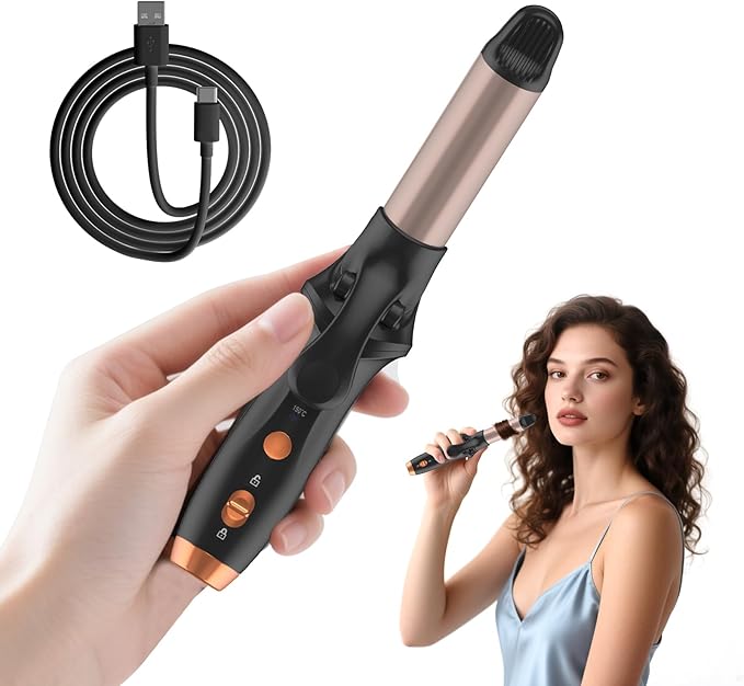 Cordless Curling Iron Hair Curler: Mini USB Rechargeable 4000 mAh 3 Temp Setting Travel Portable Hair Curler with 200 Million Negative Ion Cordless Curling Iron