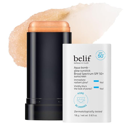 belif Aqua Bomb Niacinamide Sunscreen Stick SPF 50+ PA++++ – Korean Sunstick for Face with Hyaluronic Acid, No White Cast, Lightweight Velvet Finish, Daily UV Protection, Semi-Matte Glow, 0.63 oz