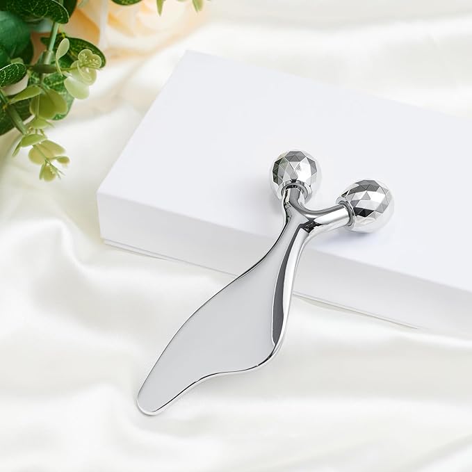 3D Metal Facial Roller Massager- Improves Complexion & Remove Eye Wrinkles, Face Massage Tool - Skin Tightening & Toning, Gua ShaTool-Tightens & Tones Skin Appearance.