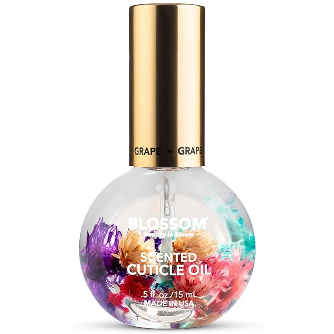 Blossom Hydrating, Moisturizing, Strengthening, Scented Cuticle Oil, Infused with Real Flowers, Made in USA, 2 Pack Bundle, Grape + Watermelon