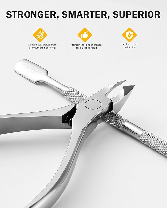 BEZOX Cuticle Trimmer with Pusher - Salon Quality Cuticle Clipper with Cuticle Pushers, Super Sharp Cuticle Cutters and Dual-End Nail Pushers Cuticle Stick, Professional Manicure Tools