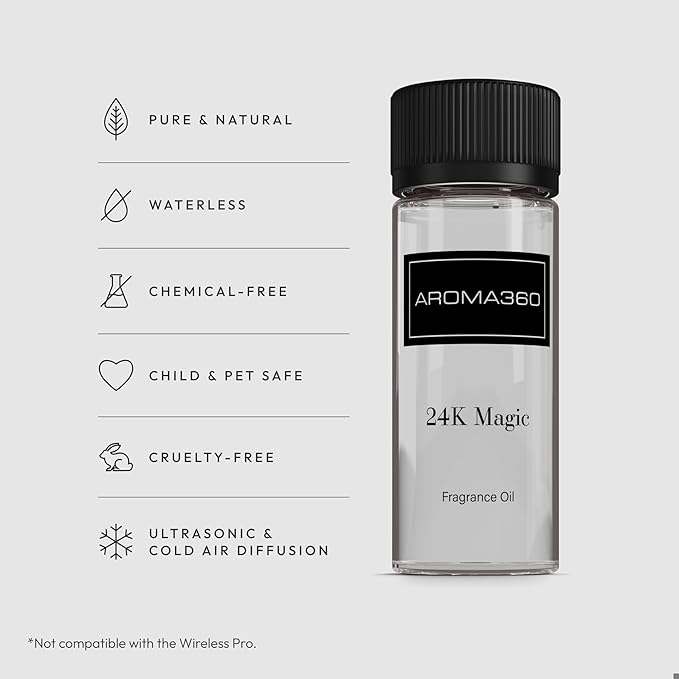 Aroma360-24K Magic Fragrance Oil Blend 50ML | Hotel Inspired Luxury Essential Oil Diffusers | Aromatherapy Scent Diffuser Oil | Citrus Beginning of Bergamot, Lemon & Lemongrass with Notes of Jasmine