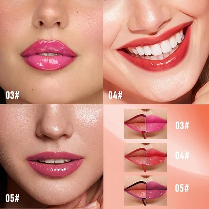 3Pcs Peel Off Lip Gloss Tattoo and Lip Oil, Lip Stain Peel Off Masque - Peel Off Lip Tint ,Long Lasting Waterproof Transfer-proof Lip Mask Lip Gloss Peel Off Lip Liner,Stay Lip Makeup 03#+04#+05#