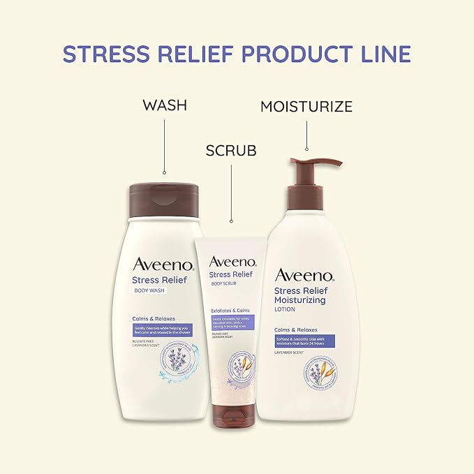 Aveeno Stress Relief Body Wash with Nourishing Oat & Lavender Scent for Sensitive Skin, Gently Cleanses & Helps You Feel Calm & Relaxed in the Shower, Soap-Free, 33 fl. oz