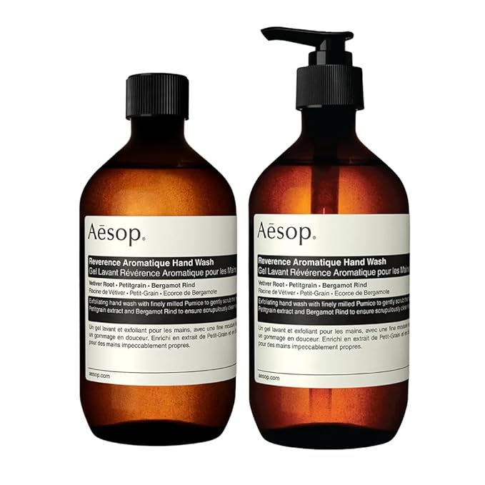 Aesop Reverence Aromatique Hand Wash + Refill | Gentle Exfoliating Hand Wash with Botanical Extracts And Finely Milled Pumice | 16.9oz / 500 mL (Pack of 2)