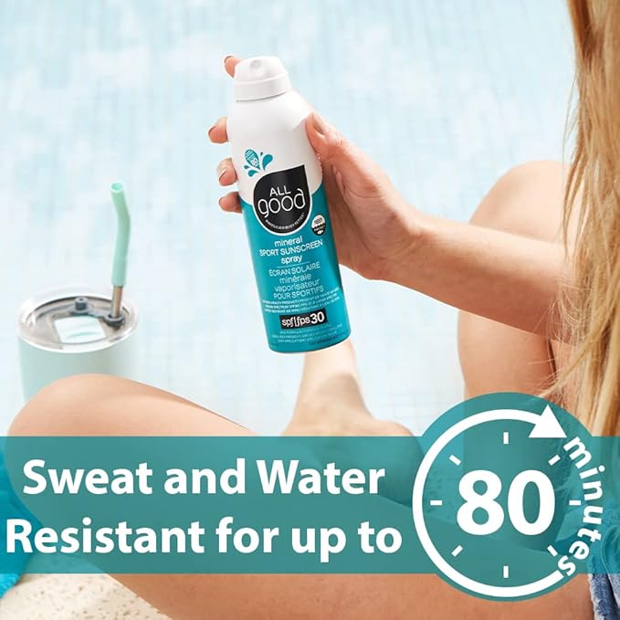 All Good Sport Sunscreen Spray - UVA/UVB Broad Spectrum SPF 30 - Water Resistant, Coral Reef Friendly - Zinc, Calendula, Aloe (6 oz)