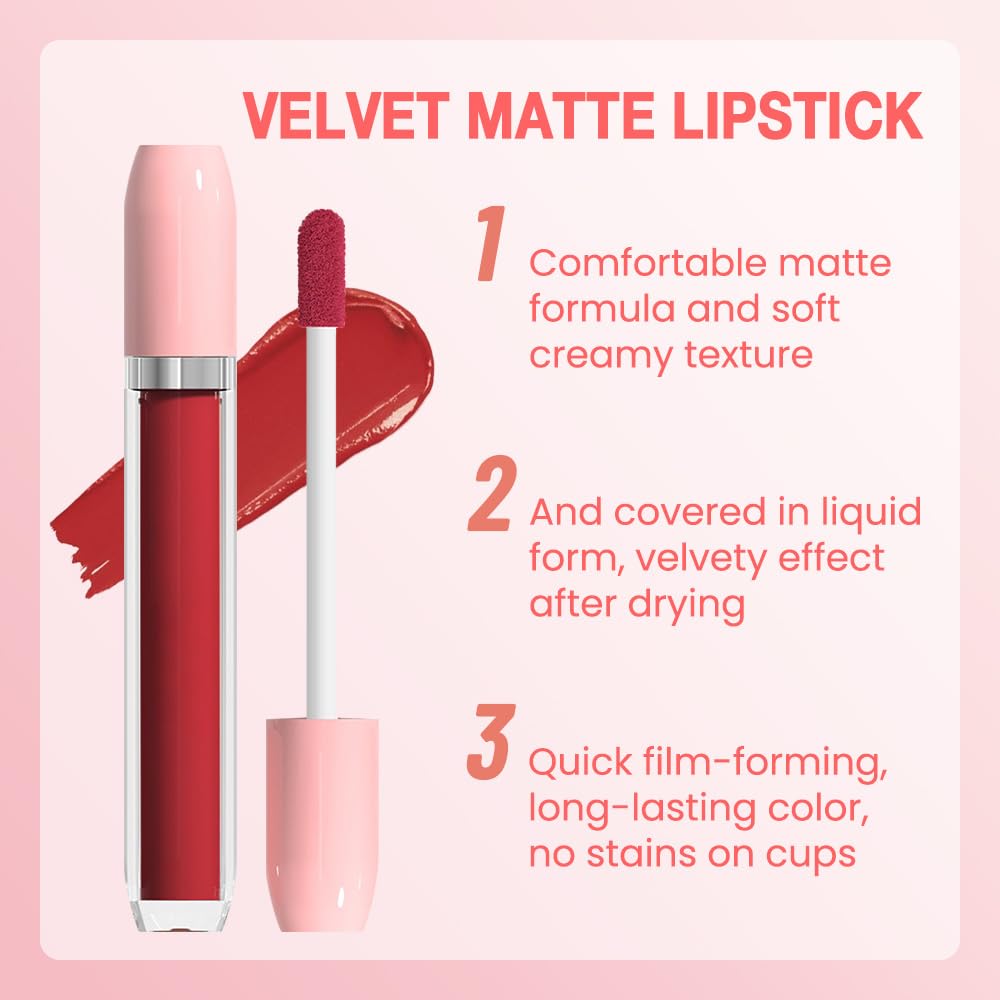 BINGBRUSH Super Matte Longwear No-Budge Stay On Smudge Proof Liquid Lipstick Long Lasting Makeup for Women,Highly Pigmented Color and Instant Shine, Cheeky