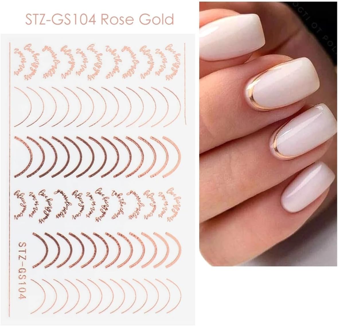 3 Pieces French Tip Line Nail Art Stickers 3D Simple Lines Nail Stickers Rose Gold Metal Stripes Letter Adhesive Decals Curved Gel Nail Art Polish Sliders Manicure Foils Decor Accessories Craft