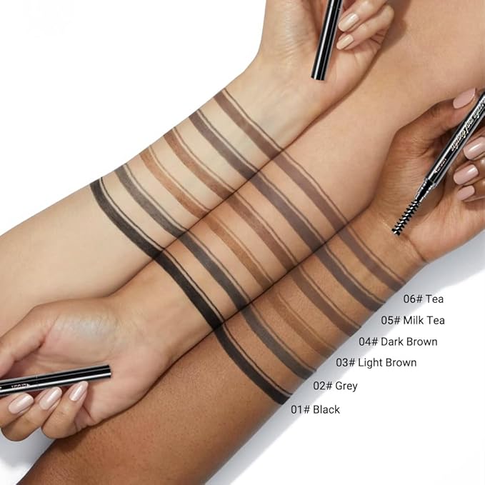 Black Ultra-Fine Tip Eyebrow Pencils Pack for Women, Mechanical Precise Brow Pencil,Draws Tiny Brow Hairs, Defines, Fills Brows, Shapes, Contours, Combs, Waterproof Dual-Sided