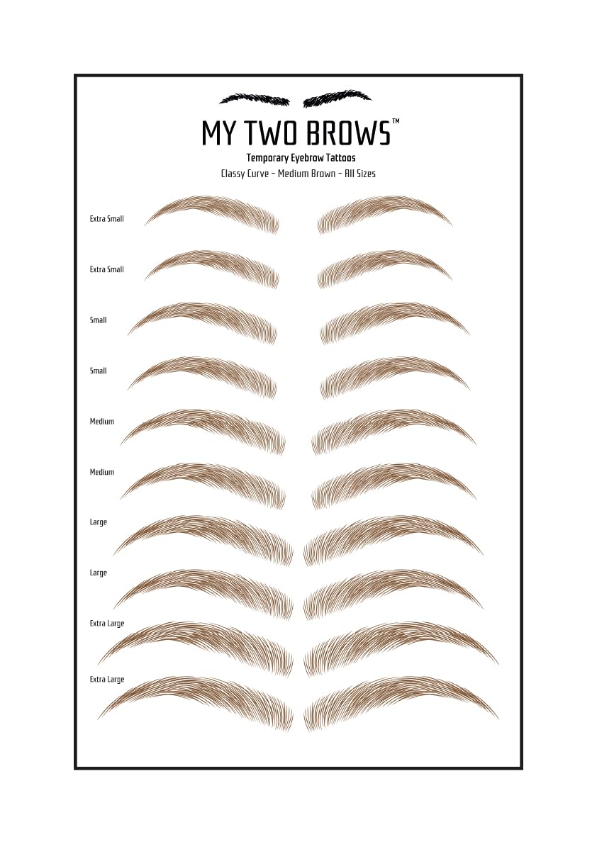 (10 pairs) Medium Brown Temporary Eyebrow Tattoo - Extra Large Size - Waterproof & Smudgeproof - Classy Curve Style Eyebrow Stickers - Sheet Lasts up to 30 Days - Won't Work on Existing Brows