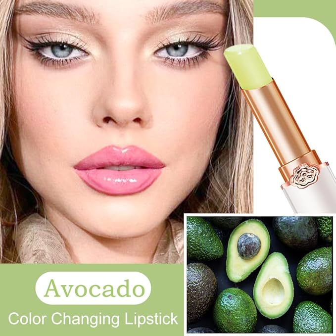 BINGBRUSH Peach Color Changing Lipstick,Moisturizer Long Lasting Lip Care Lip Balm Magic Lip Gloss Lip Tint Stain Gloss Set for Women (1pc Avocado)