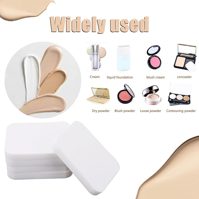 50Pcs White Square Makeup Sponge Facial Powders Puff Cosmetic Sponge Square Foam Pad Beauty Makeup Eye Face Foundation Powders Blender for All Skin Types, Wet and Dry Dual Use