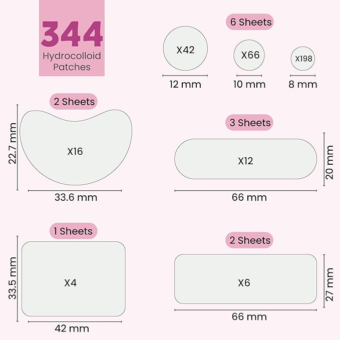 344 Pcs Large Pimple Patches for Face – 7 Sizes XL Acne Patches for Full Face, Big Hydrocolloid Bandages for Body, Chin, Forehead, Chest & Back Hydrocolloid Patch (Round, Crescent, Oval & Rectangular)