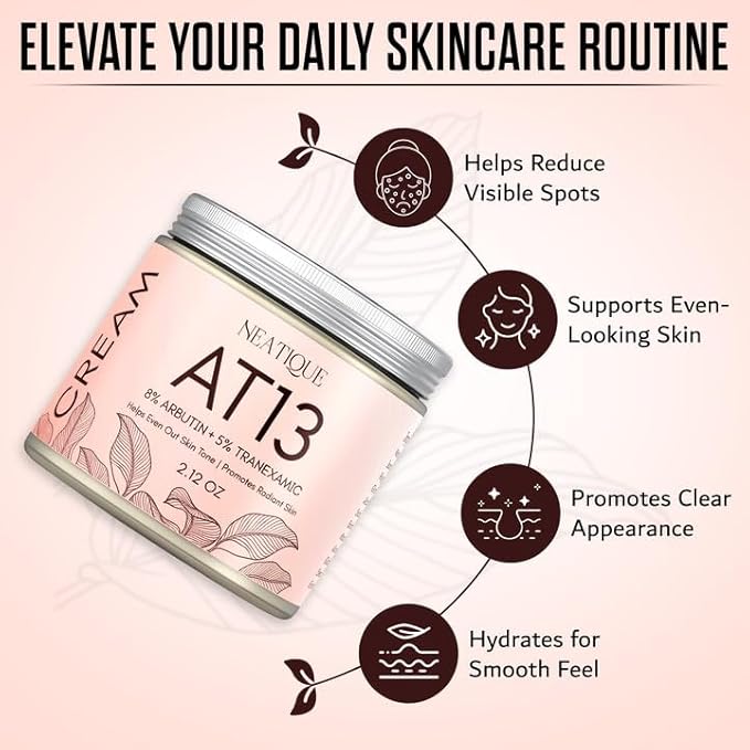 Arbutin 8% + Tranexamic Acid 5% Cream, 80,000ppm Arbutin, 50,000ppm TXA, AT13 Complex Facial Cream for Niacinamide, Glutathione, Dark Spots, Freckle, Blemishes, Pigmentation, 60ml, 2 fl.oz.