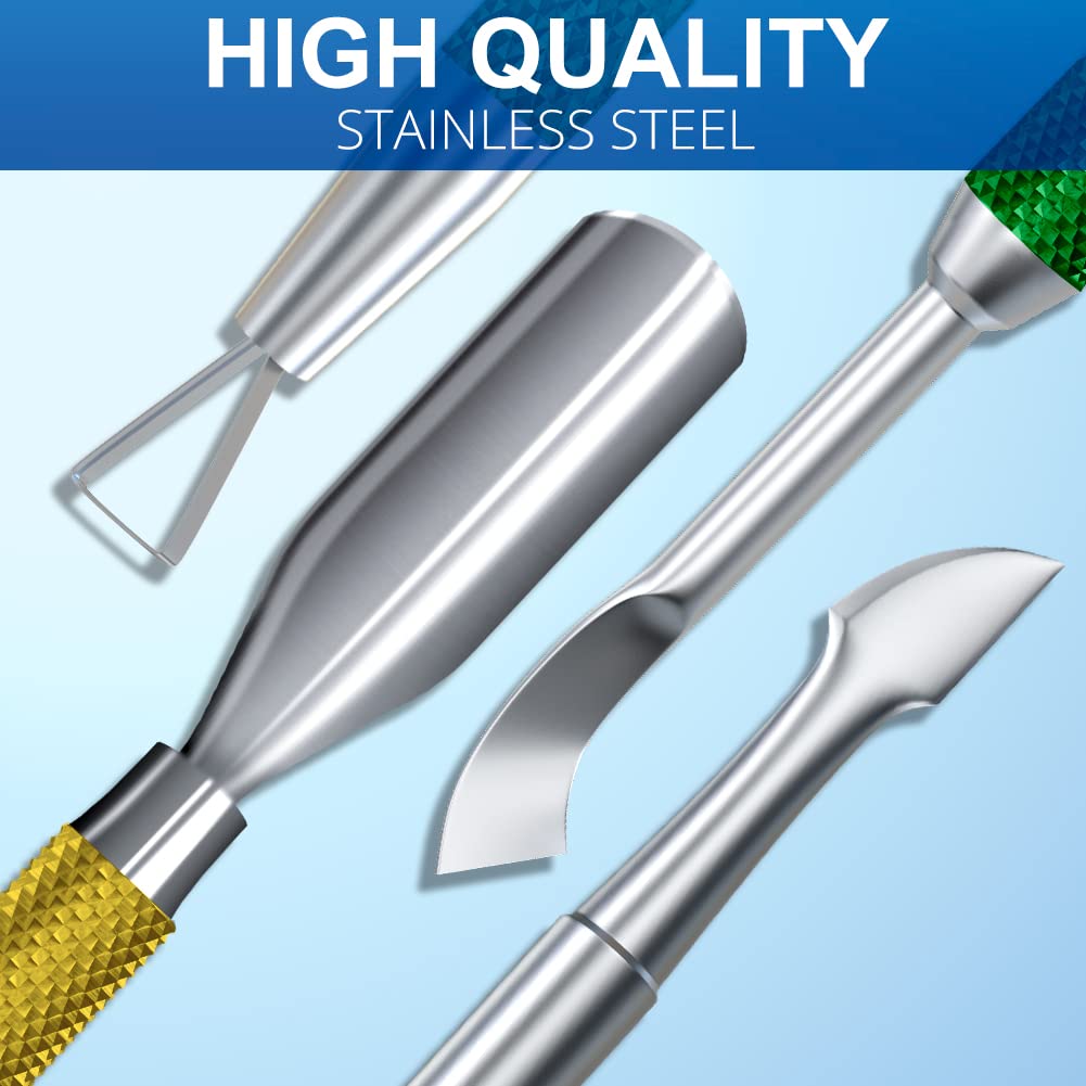 2PCS Metal Yellow-Green Gradient Cuticle Pusher and Cutter Remover Salon Quality Stainless Steel Gel Nail Polish Peeler Scraper Durable Manicure and Pedicure Cleaner Tool For Fingernail and Toenail