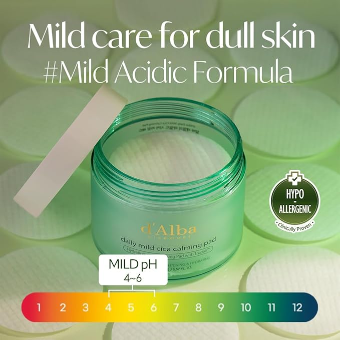 d'alba Piedmont Daily Mild Cica Calming Pad, Calming and Soothing Pads, Gentle Exfoliation