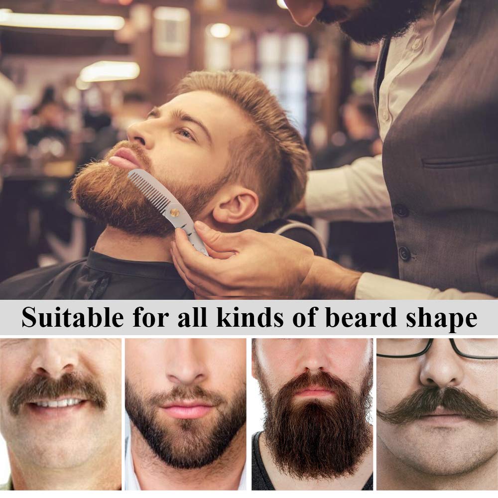 AhfuLife Stainless Steel Metal Hair & Beard Comb, Multifunctional Folding EDC Pocket Comb With Bottle Opener Fits In Keychain - Anti-Static Hair & Beard Care Comb Mustache Comb - Presented in Gift Box