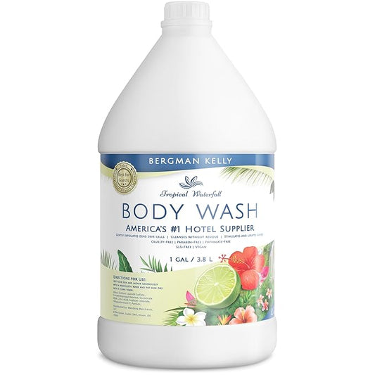 BERGMAN KELLY Refill Gallon Size Body Wash (128 fl oz, Tropical Waterfall Scent), Delight Your Guests with an Invigorating and Refreshing Body Wash, Quality Guest Hotel Toiletries in Bulk
