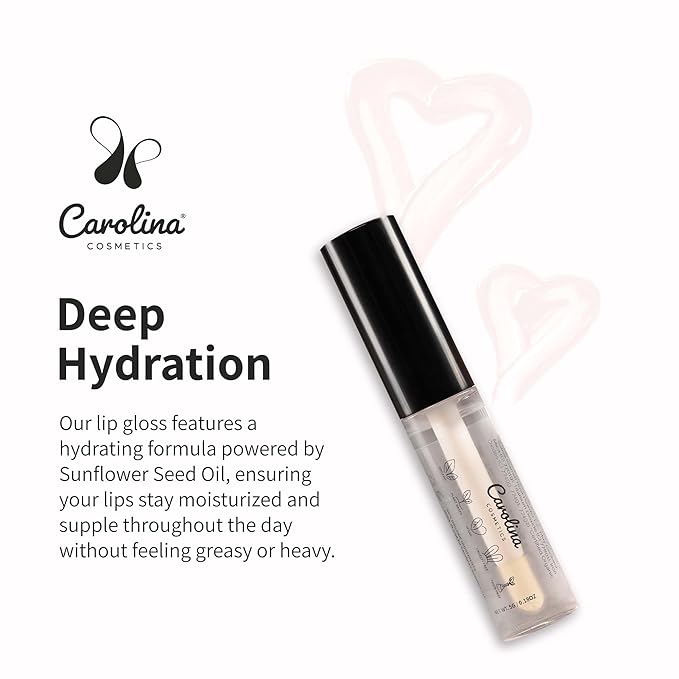 Clear Quartz Lip Gloss with Sunflower Seed Oil - Hydrating, Vegan, Non-Sticky - With Cacao & Grape Seed Oils - 5g/0.18oz