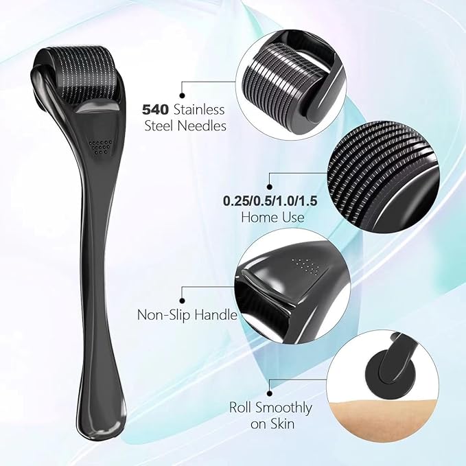 Derma Roller 540 Stainless Steel Black Microneedling Roller Facial Skin Care Home Use for Face Beauty Massage Tools