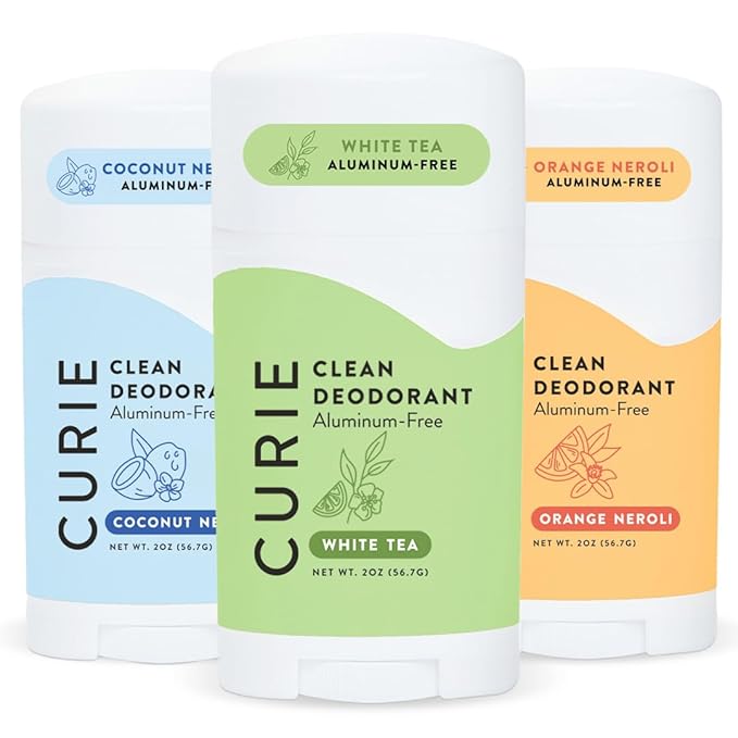 Curie Natural Deodorant for Women - Original Stick Variety Pack - Coconut Nectar, Orange Neroli, and White Tea - Aluminum Free, Clean, Sustainable, Vegan, Paraben Free (3pk)