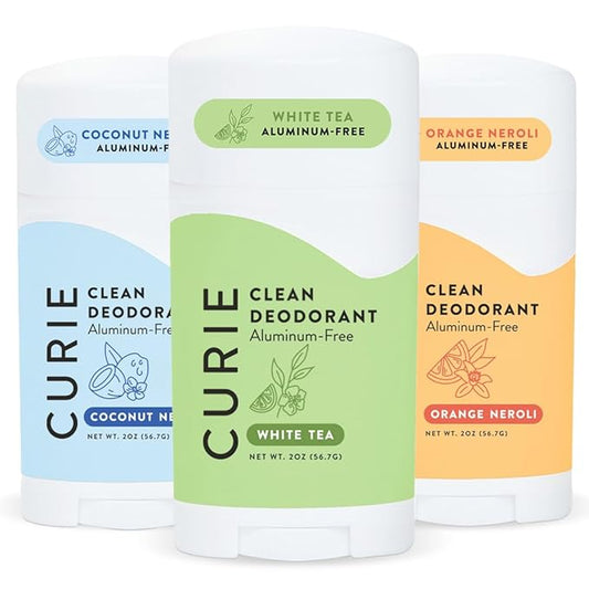 Curie Natural Deodorant for Women - Original Stick Variety Pack - Coconut Nectar, Orange Neroli, and White Tea - Aluminum Free, Clean, Sustainable, Vegan, Paraben Free (3pk)