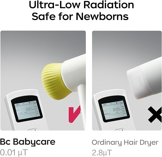 Bc Babycare Gentle Cordless Hair Dryer for Baby and Kids, Quiet Portable Mini Blow Dryer for Infant, Children Hair Dryer, Low Heat/Speed with 4 Model for Hair Diaper and Full Body (Green)