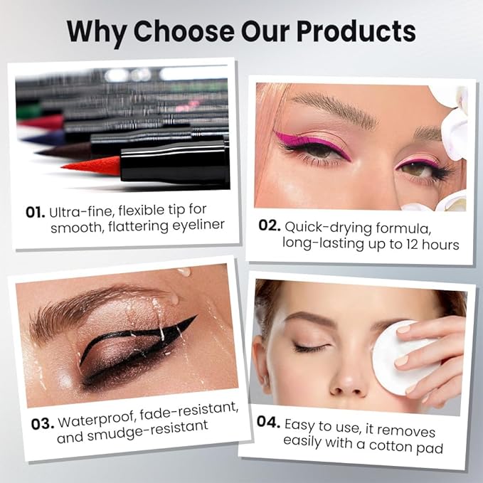 7 Pcs Colors Liquid Eyeliner Stamp Pens Set, Long Lasting Liquid Eye Liner,Waterproof & Smudgeproof Makeup