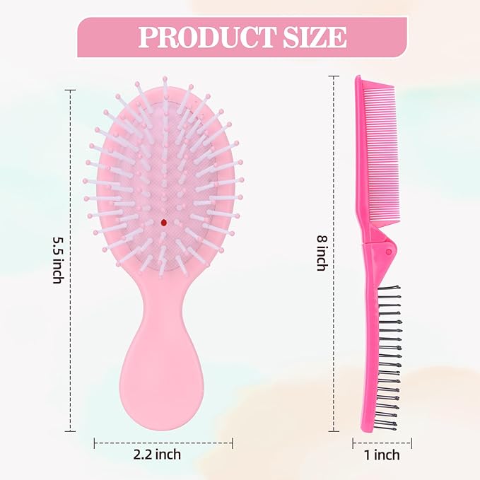 60 Pcs Mini Wet Hair Brush Set 30 Folding Hair Brush 30 Colorful Combs Toddler Mini Detangling Brushes Soft Bristles for Women Baby Girls Kids(Multiple colors)