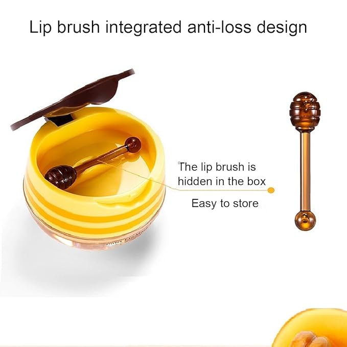4 PCS Bee Lip Balm Honey Pot,Lip Mask Propolis Moisturizing,Prevention Dry and Cracked Lip Scrubs Exfoliator Lip Wrinkle Skin Care Products (Honey & Strawberry & Watermelon & Apple Lime)