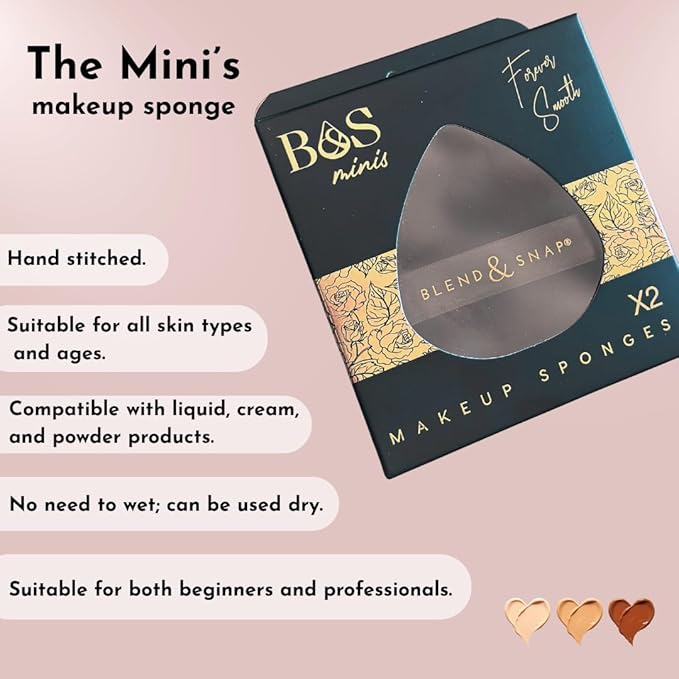 Blend & Snap Mini Makeup Sponge (2 pack) – Small Beauty Blender for Concealer, Contour & Under Eyes | Use Dry | Soft, Reusable, Travel-Friendly Precision Blender