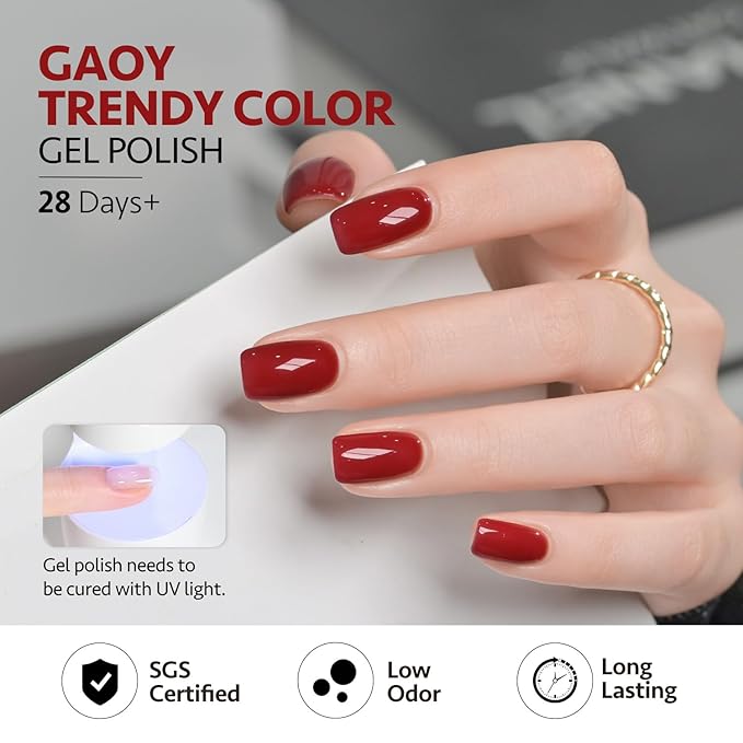 GAOY 42 Pcs Gel Nail Polish Kit, Brown Glitter Burgundy Red Colors All Seasons Gel Nail Polish Set with Glossy & Matte Top Coat and Base Coat for Salon and DIY Manicure at Home