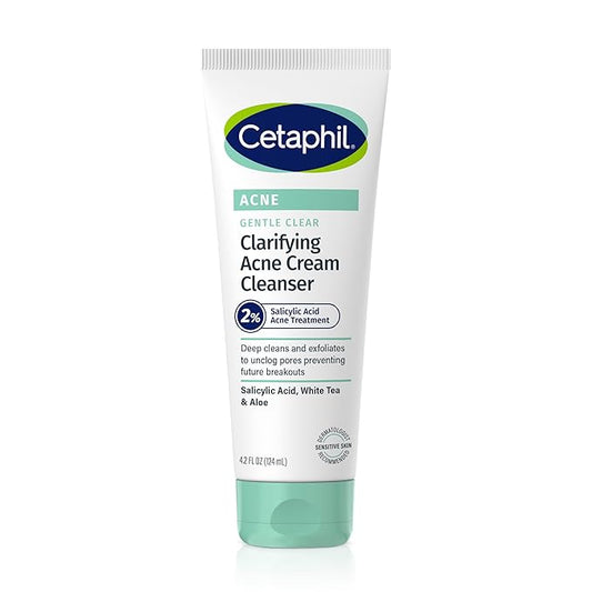 Cetaphil Acne Face Wash, Gentle Clear Clarifying Acne Cream Cleanser with 2% Salicylic Acid, Deep Cleans & Treats Acne Prone Skin, Skin Care for Sensitive Skin, 4.2oz