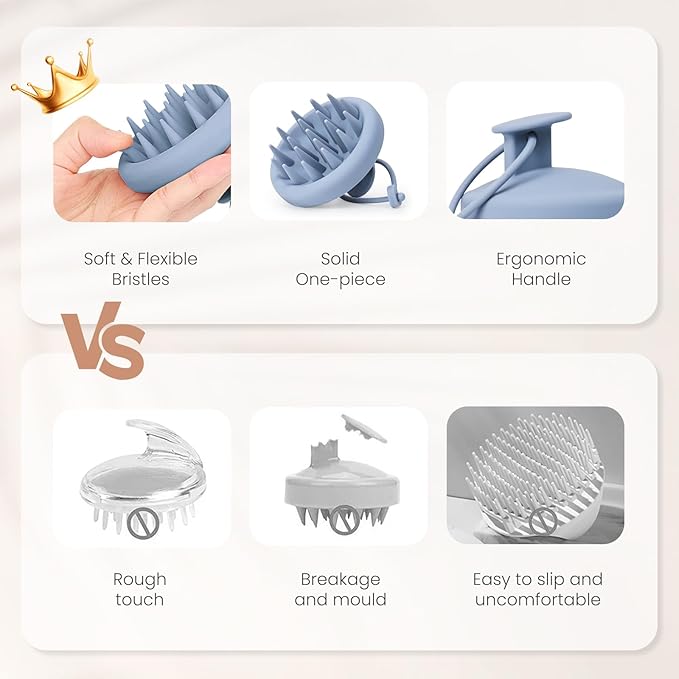 AIMIKE Scalp Massager Shampoo Brush, 100% Soft Silicone Scalp Scrubber, Scalp Exfoliator Brush for Dandruff Removal, Scalp Massager for Hair Growth, Wet Dry Hair Massager Shampoo Brush, Haze Blue