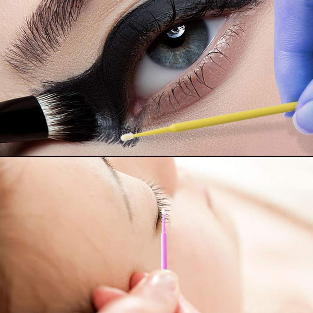 500 PCS Disposable Micro Applicator Brush Bendable Makeup Brush Mascara Brush for Eyelash Extensions, 5 Colors (Head Diameter: 2.5/2.0/1.5 mm)