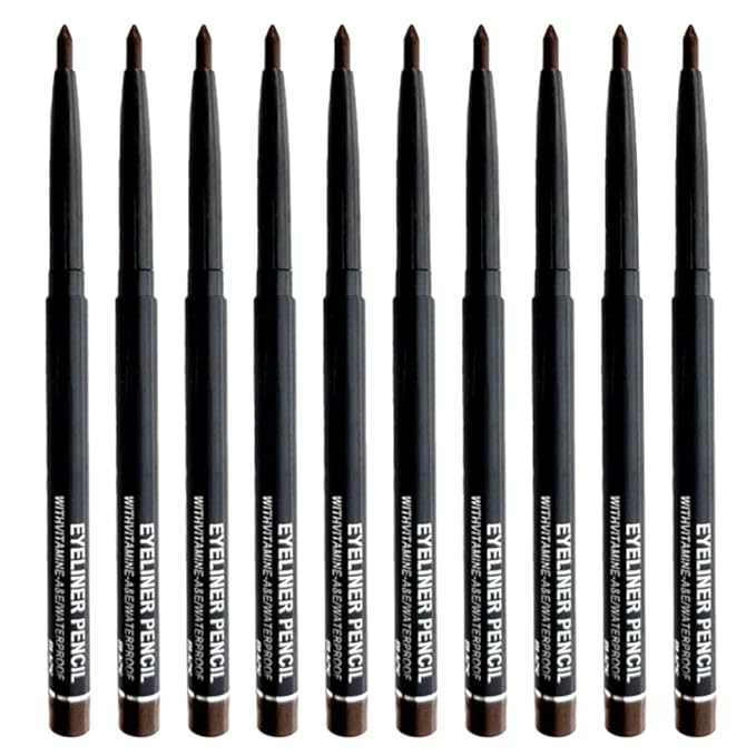 10PCS Brown Automatic Waterproof Inner Eyeliner, Eyeshadow & Eyebrow Pencil – Multi-Use Cream Pen for Liner, Shadow & Brows
