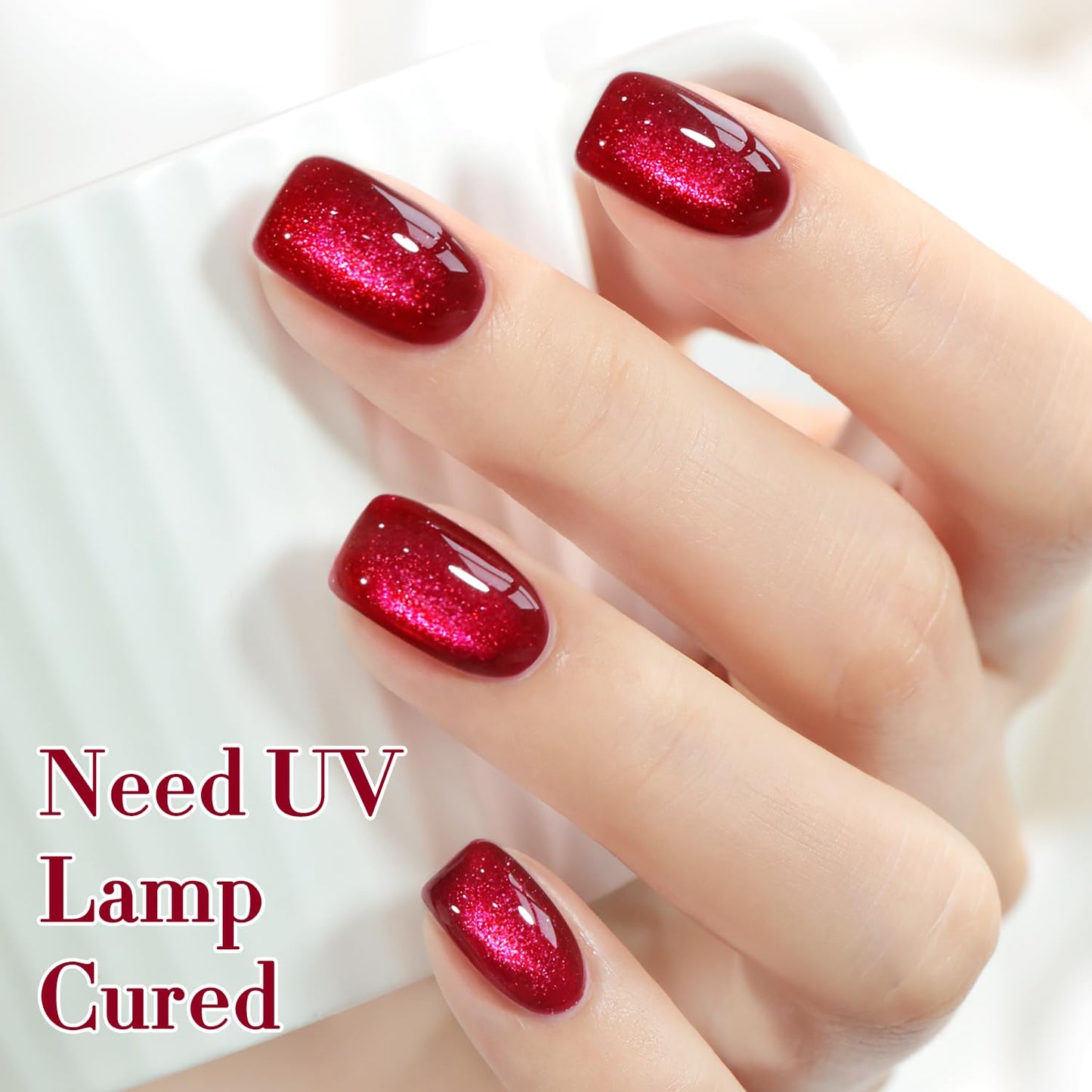 Double Rhythm 15ML Ice Glass Cat Eye Gel Polish with Magnet Holographic Glitter Shimmer Translucent Sheer Color Salon Soak Off Magnetic Nail at Home (Dark Cherry-MC1295)